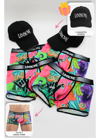 Pack 4 Boxer LM2402-67SWE LOOKME + 2 Casquettes Offertes